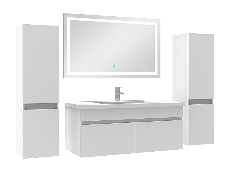 Meuble Salle de Bain 100cm vasque + colonne + miroir lumineux Blanc