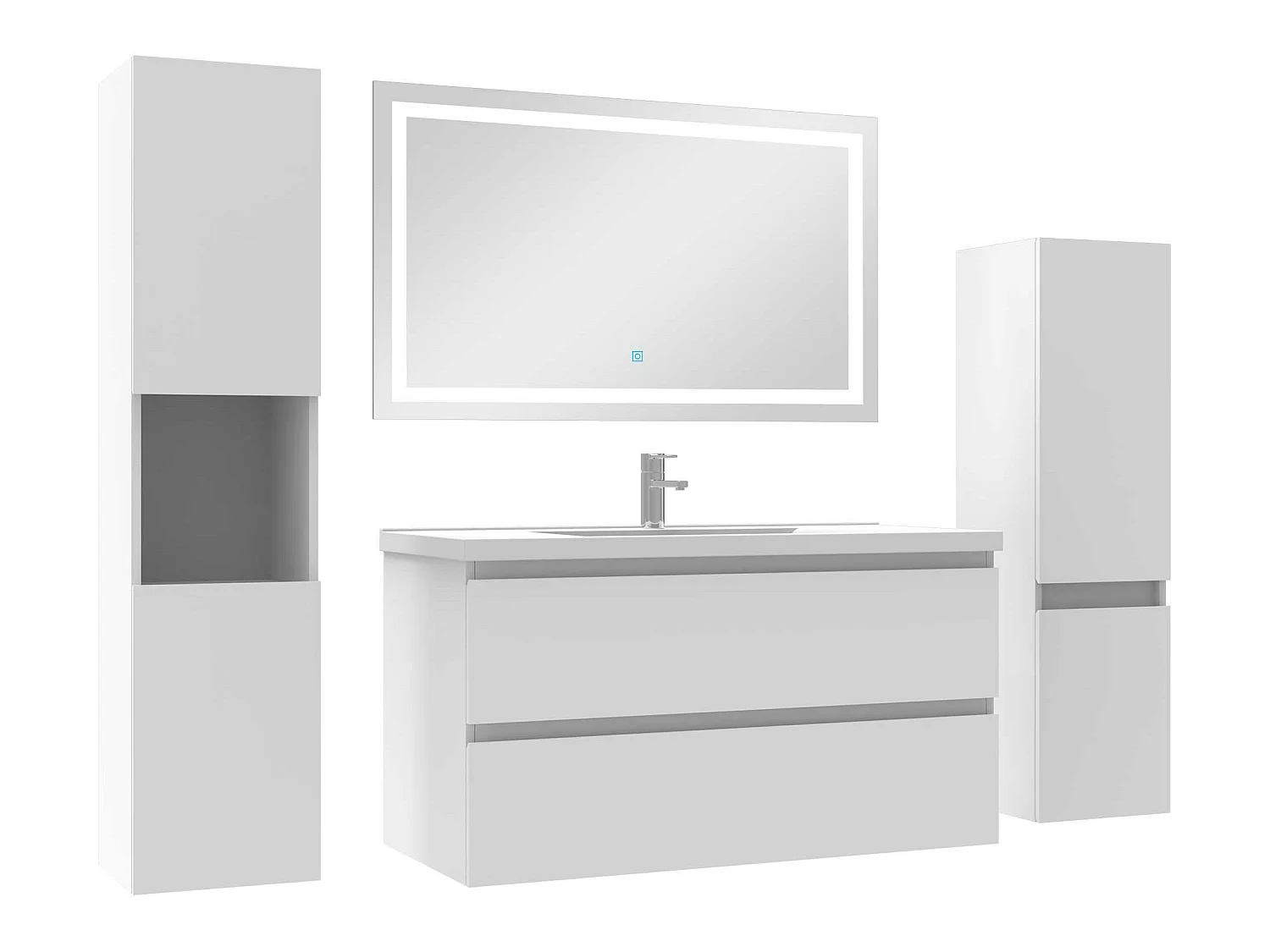 Ensemble meubles Salle de Bain 100cm vasque + colonne + miroir LED Blanc