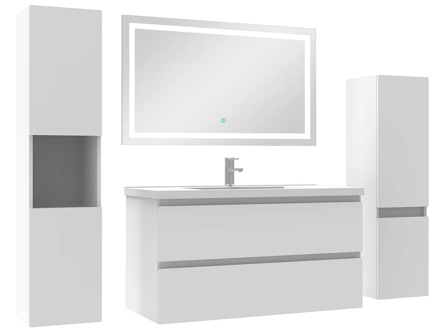 Ensemble meubles Salle de Bain 100cm vasque + colonne + miroir LED Blanc