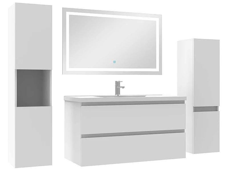 Ensemble meubles Salle de Bain 100cm vasque + colonne + miroir LED Blanc