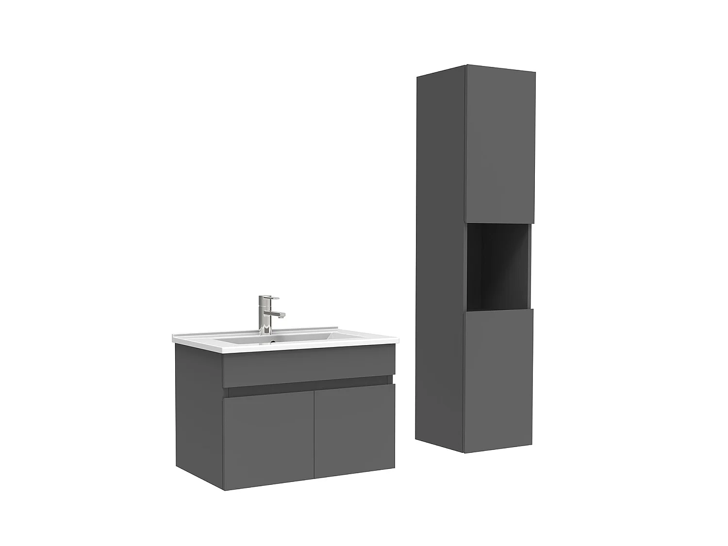 Meuble Salle de Bain avec colonne et vasque ceramique 60cm Anthracite, Aica
