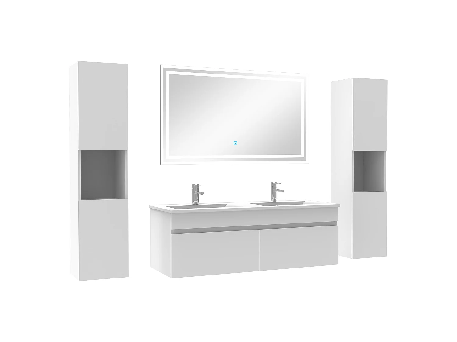 Ensemble meubles Salle de Bain double vasque 120cm, colonnex2 et miroir Blanc