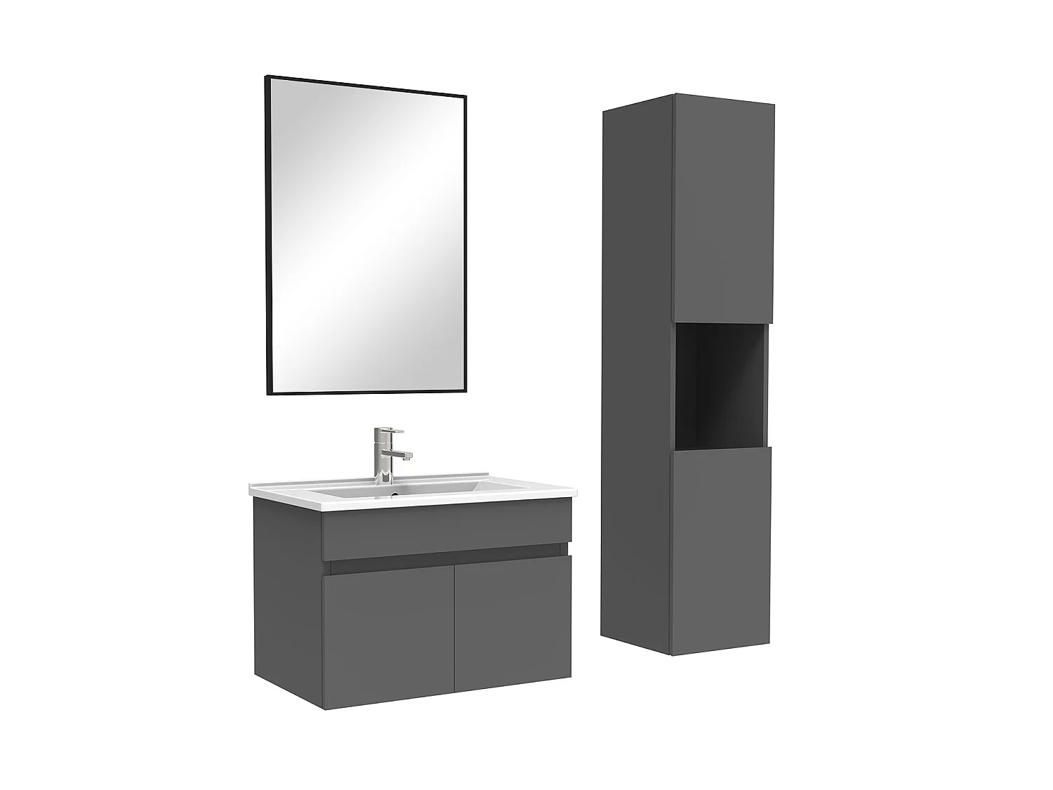 Ensemble meuble et vasque et colonne et miroir 60cm meuble salle de bain Anthracite,Aica
