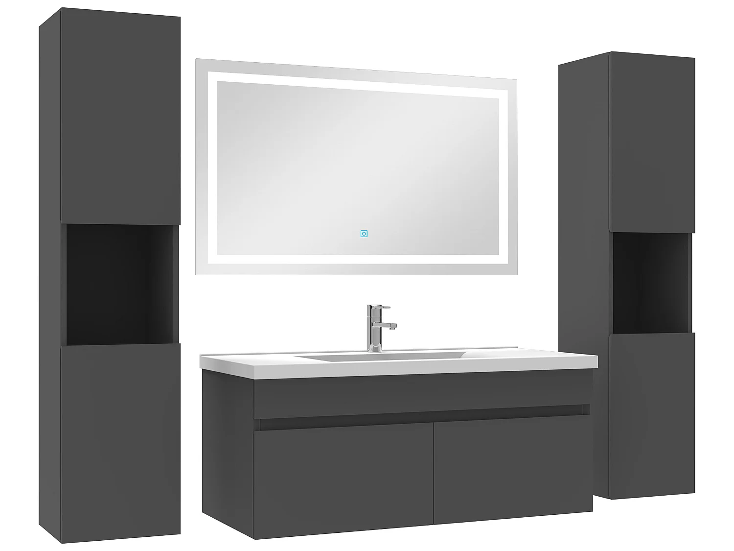 Ensemble meubles Salle de Bain 100cm vasque + colonnex2 + miroir lumineux Anthracite