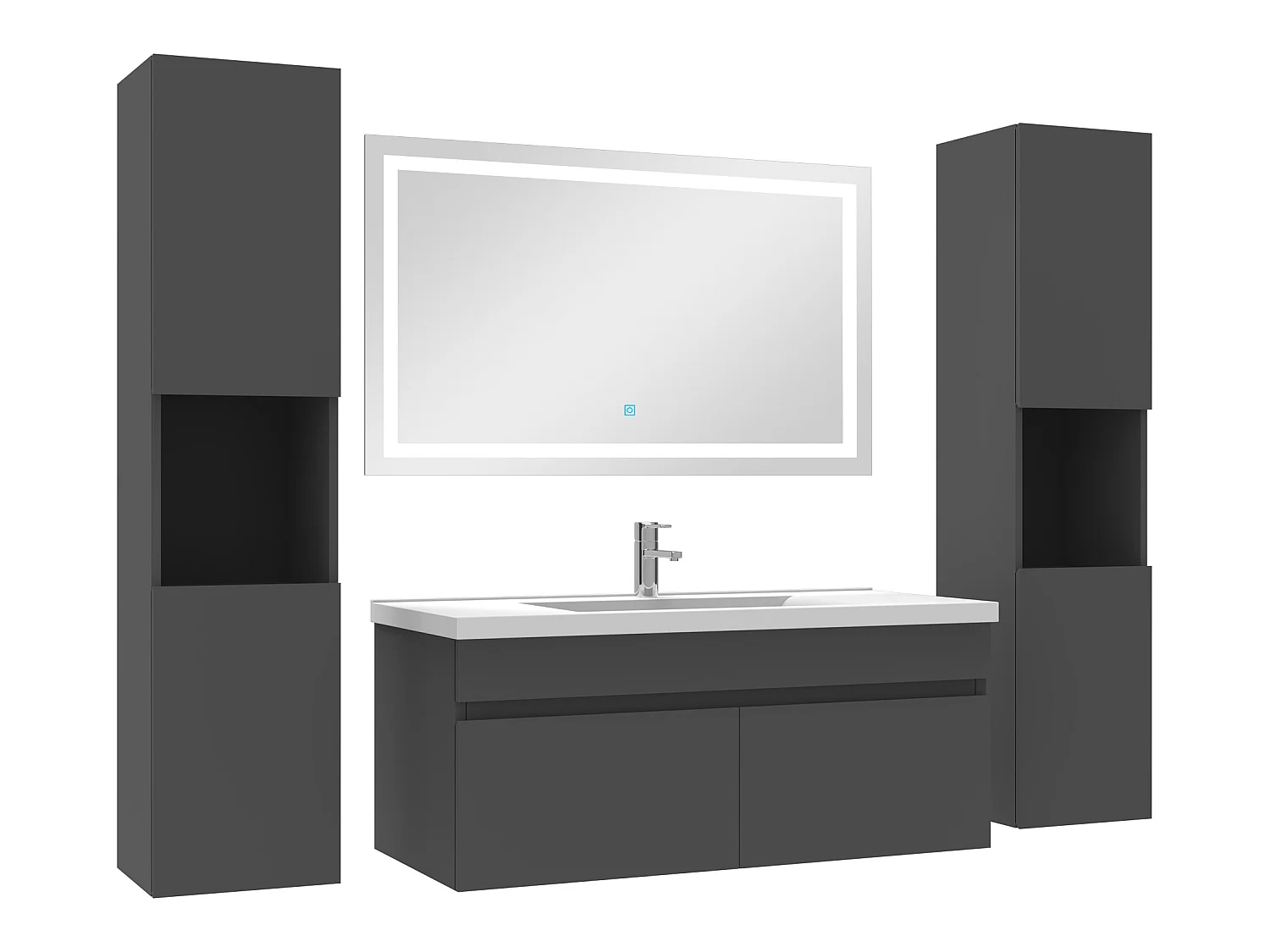 Ensemble meubles Salle de Bain 100cm vasque + colonnex2 + miroir lumineux Anthracite