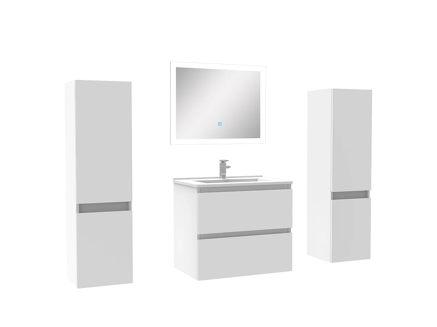 Ensemble meubles Salle de Bain 60cm vasque + colonnex2 + LED miroir Blanc