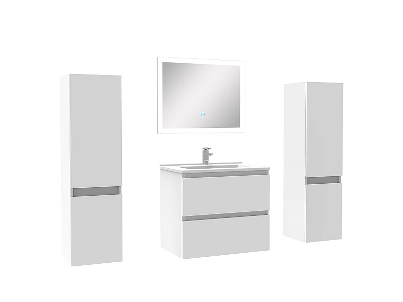 Ensemble meubles Salle de Bain 60cm vasque + colonnex2 + LED miroir Blanc