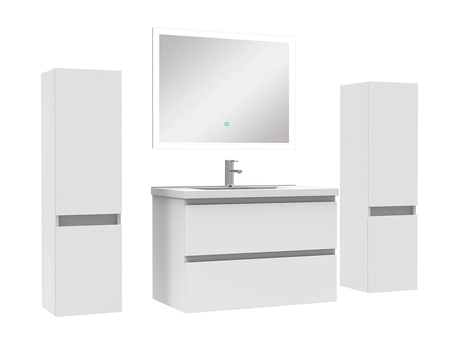 Ensemble meubles Salle de Bain 80cm vasque + colonnex2 + LED miroir Blanc