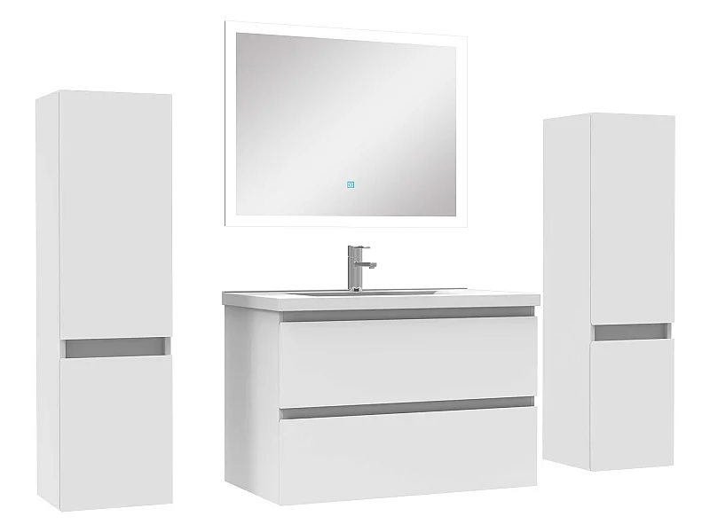 Ensemble meubles Salle de Bain 80cm vasque + colonnex2 + LED miroir Blanc
