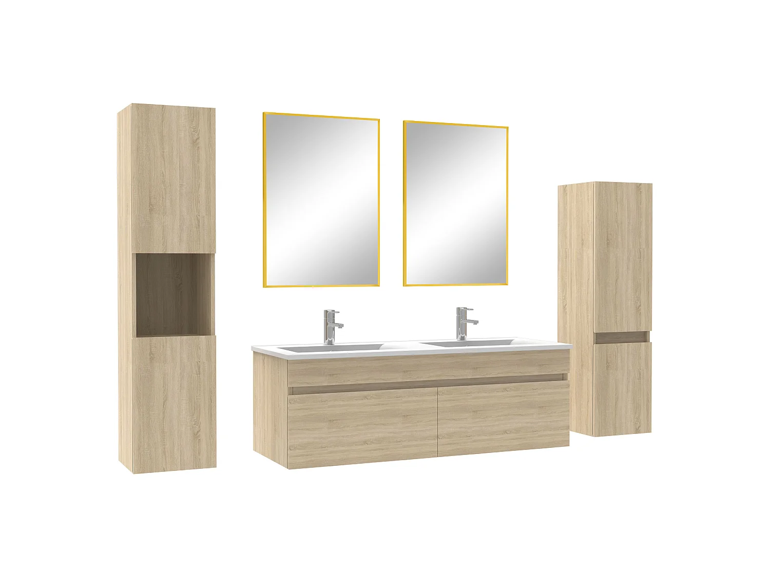 Ensemble meubles Salle de Bain 120cm avec colonne + miroir Chêne Wotan