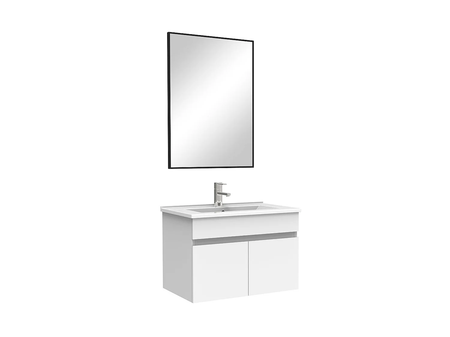 Meuble salle de bain simple vasque 60cm meuble + miroir Blanc, Aica