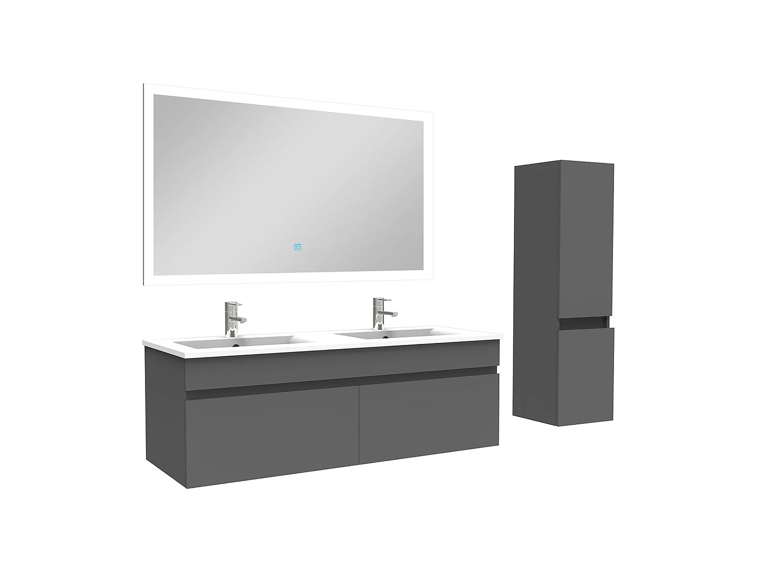 Ensemble Salle De Bain double vasque avec colonne et miroir 120cm meuble Anthracite, Aica