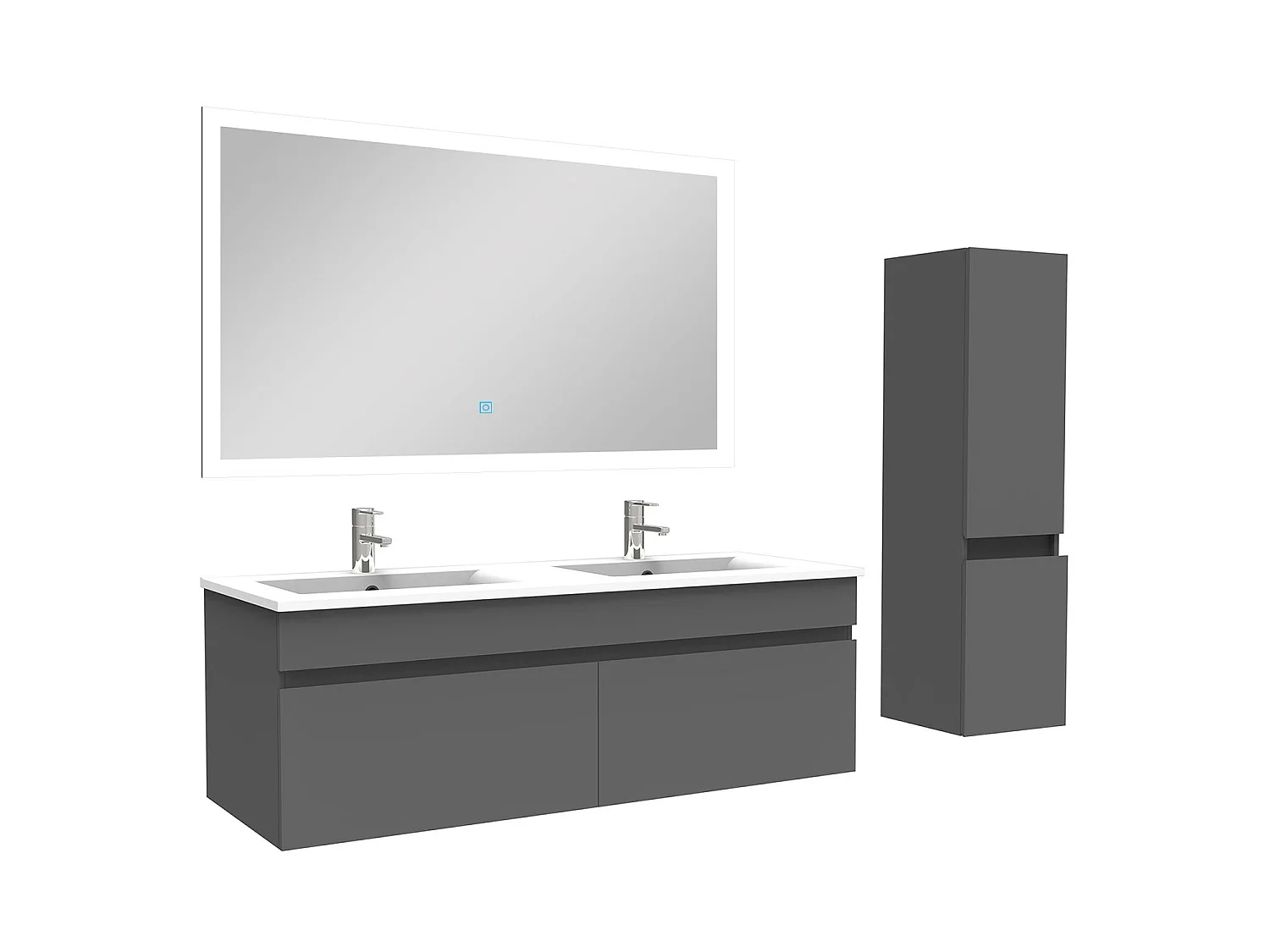 Ensemble Salle De Bain double vasque avec colonne et miroir 120cm meuble Anthracite, Aica