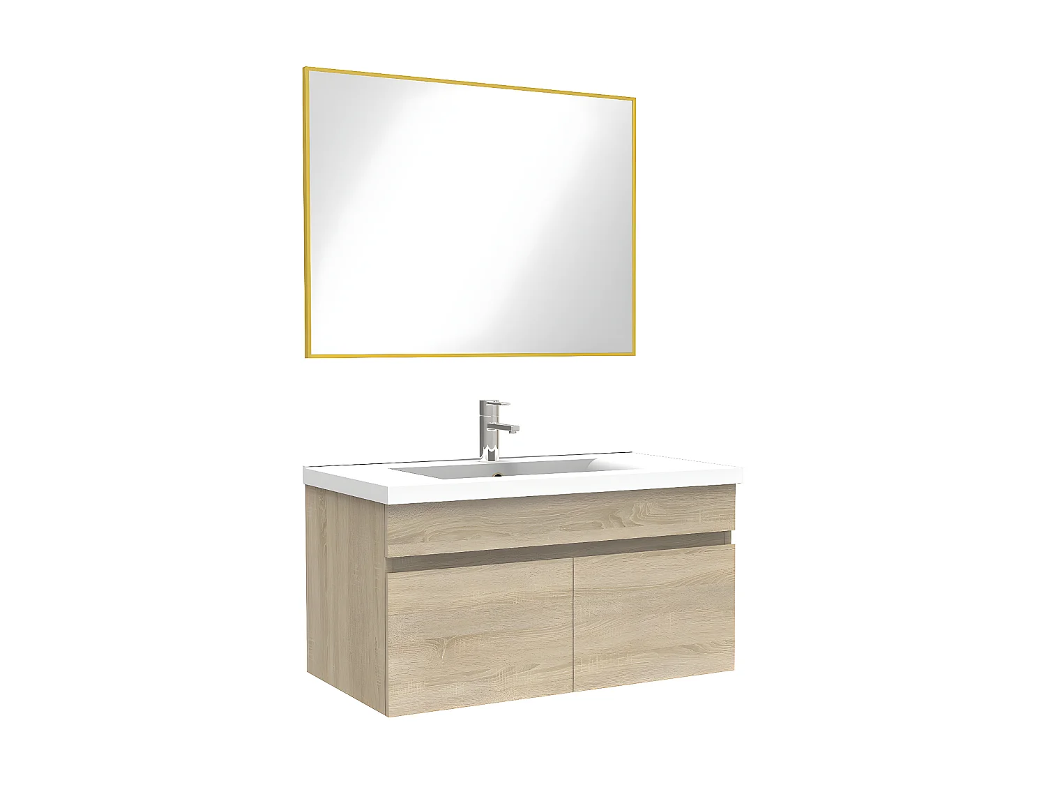 Meuble salle de bain simple vasque 80cm meuble + miroir Chêne Wotan, Aica