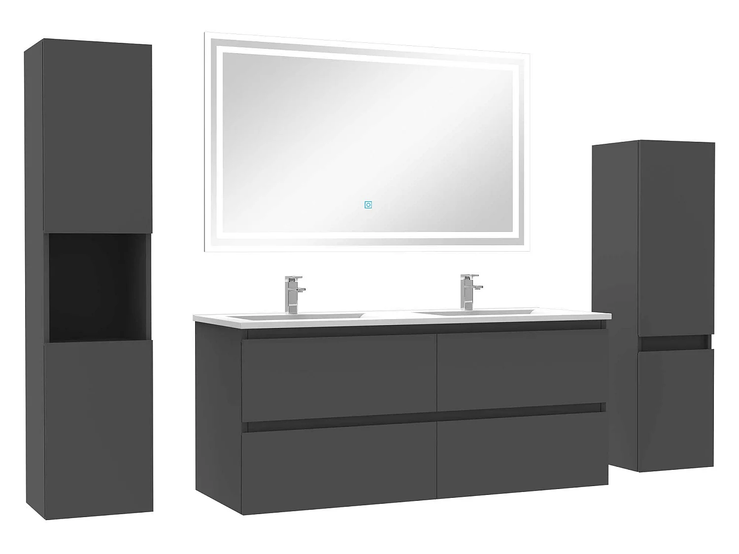 Ensemble meubles Salle de Bain 120cm vasque et colonnex2 et miroir lumineux Anthracite
