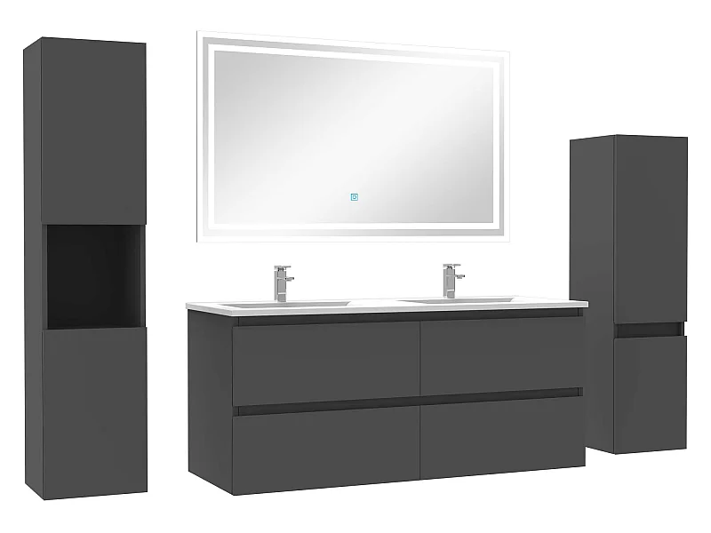 Ensemble meubles Salle de Bain 120cm vasque et colonnex2 et miroir lumineux Anthracite