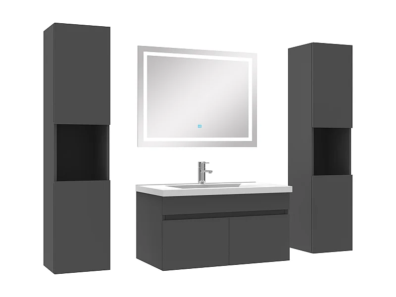 Ensemble meubles Salle de Bain 80cm vasque + colonnex2 + miroir lumineux Anthracite