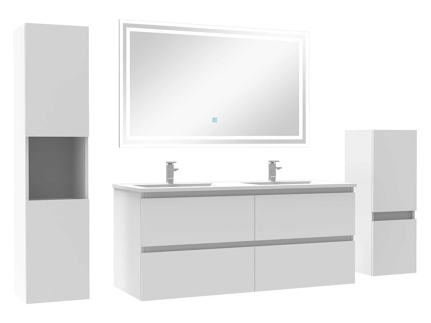 Ensemble meubles Salle de Bain 120cm vasque et colonnex2 et miroir Blanc