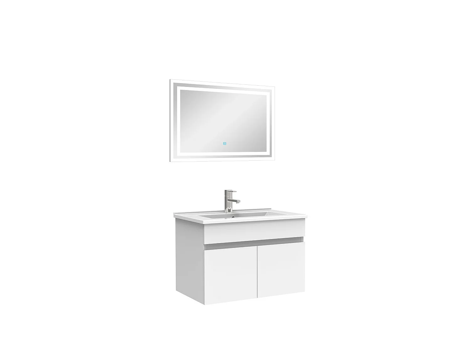 Ensemble Salle De Bain 60cm meuble blanc avec miroir lumineux, Aica