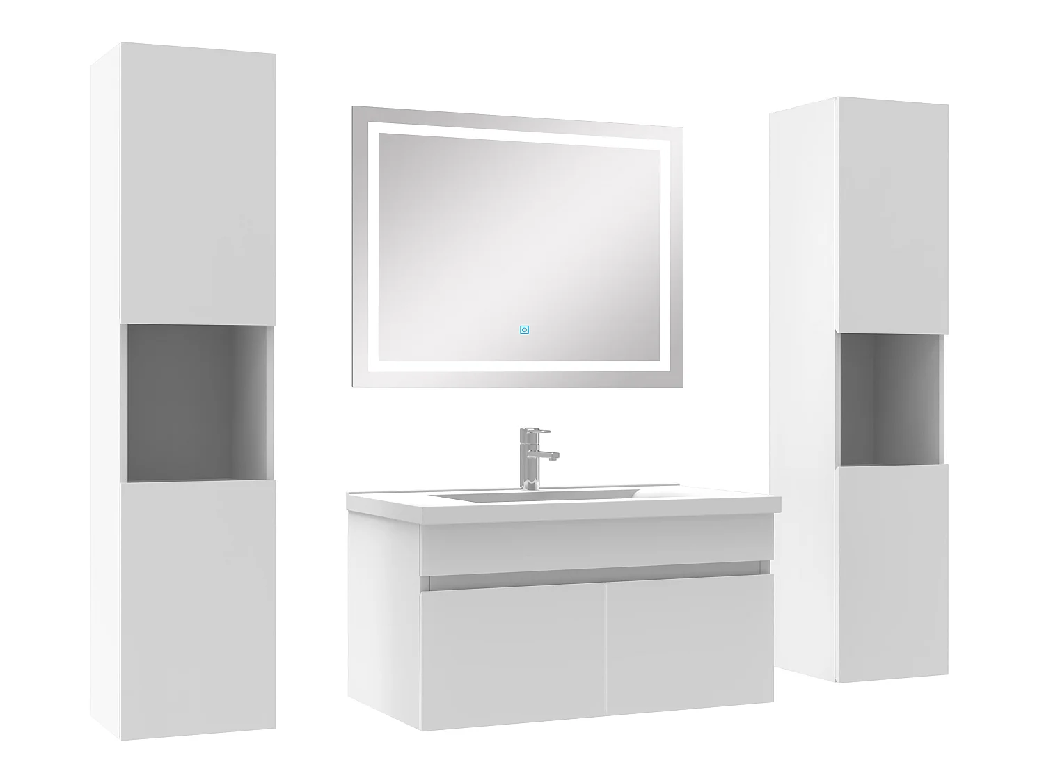 Ensemble meubles Salle de Bain 80cm vasque + colonnex2 + miroir lumineux Blanc