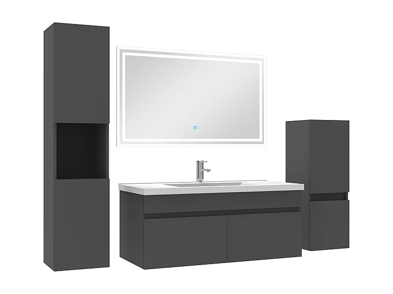 Meubles simple vasque 100cm，meuble avec colonne et miroir Anthracite