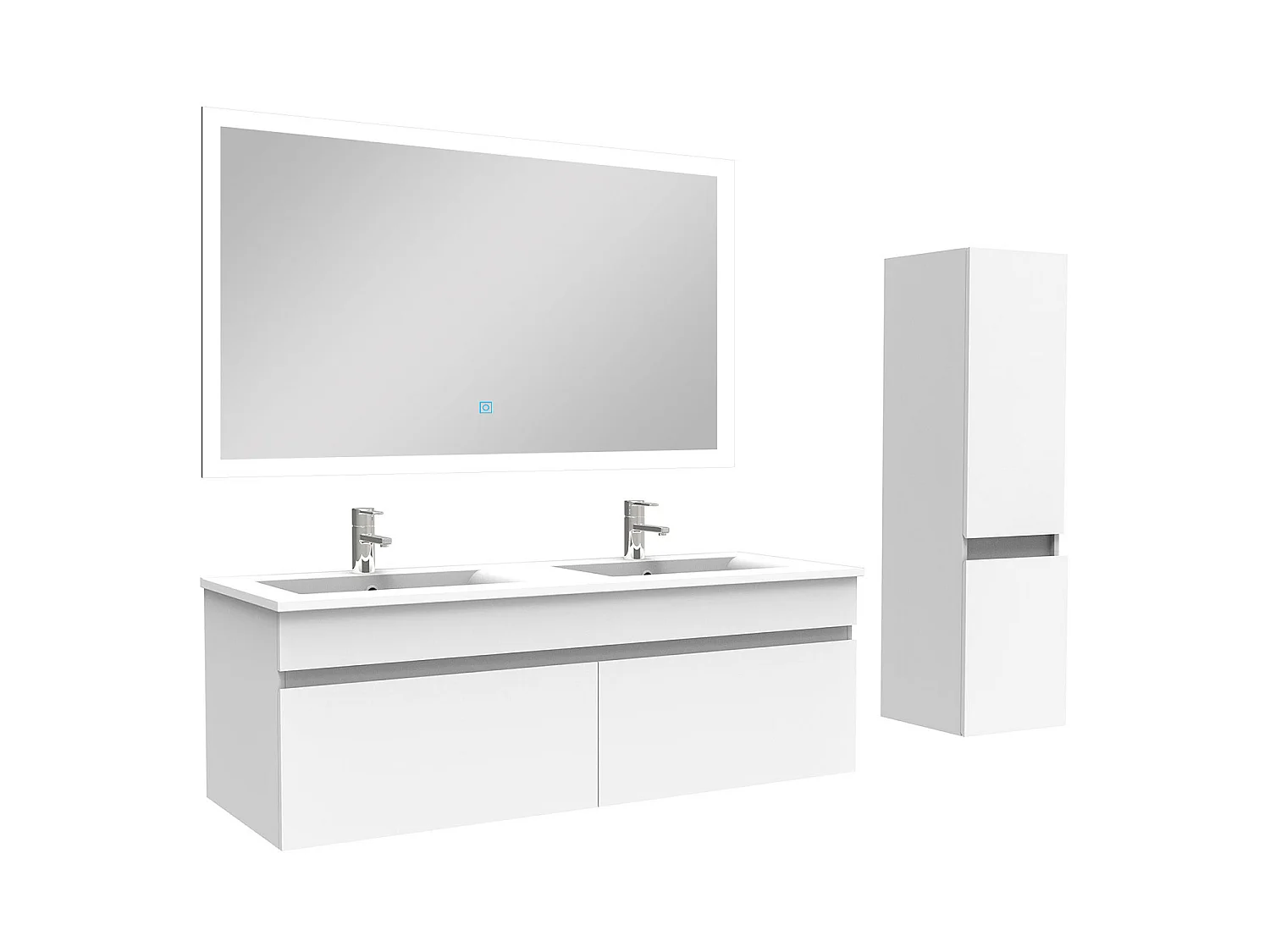 Ensemble Salle De Bain double vasque avec colonne et miroir 120cm meuble blanc, Aica