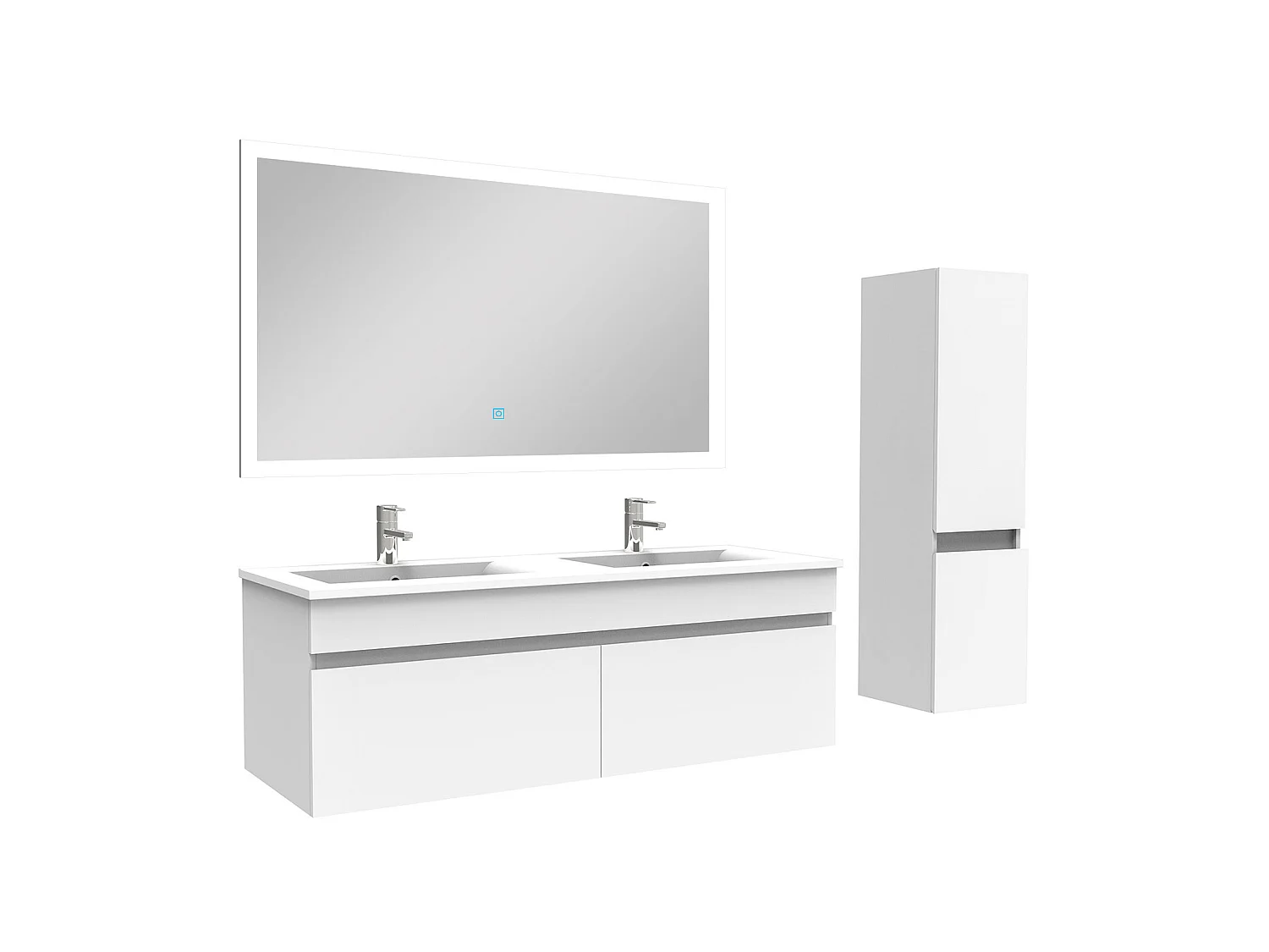 Ensemble Salle De Bain double vasque avec colonne et miroir 120cm meuble blanc, Aica