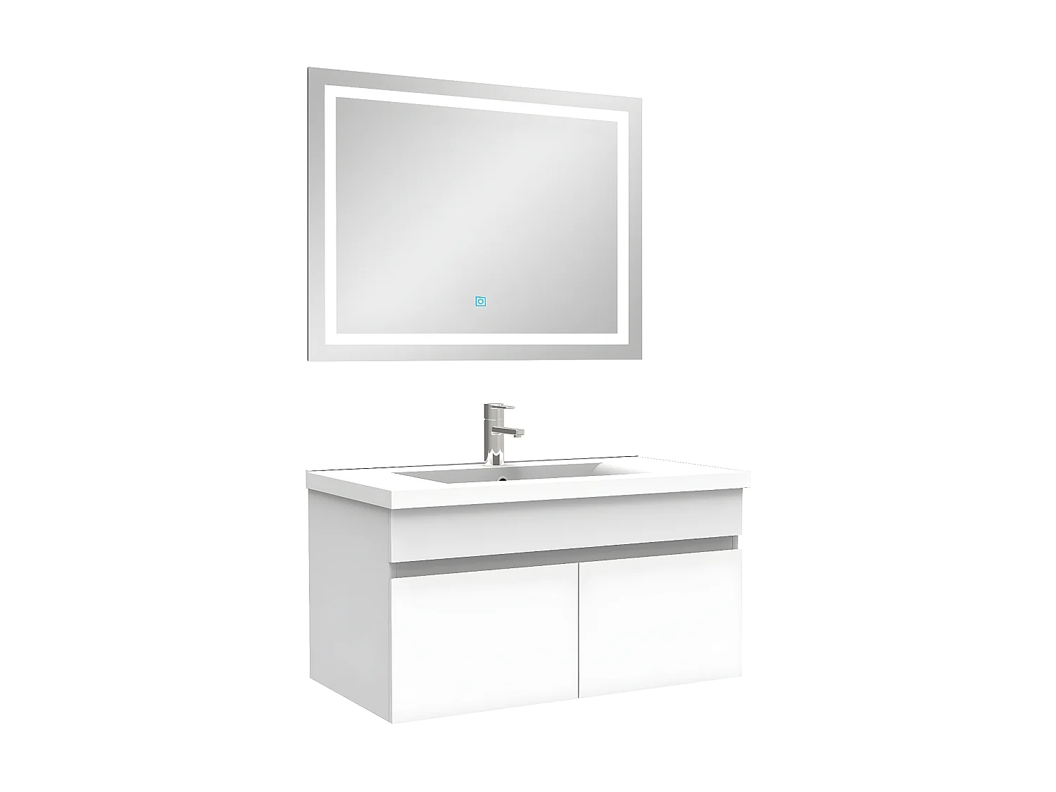Ensemble meuble et vasque et miroir lumineux 80cm meuble salle de bain Blanc,Aica