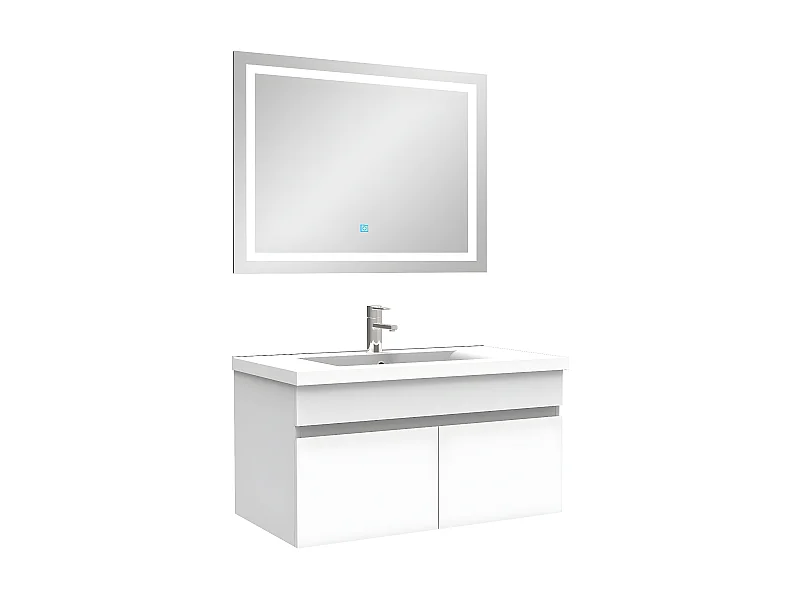 Ensemble meuble et vasque et miroir lumineux 80cm meuble salle de bain Blanc,Aica