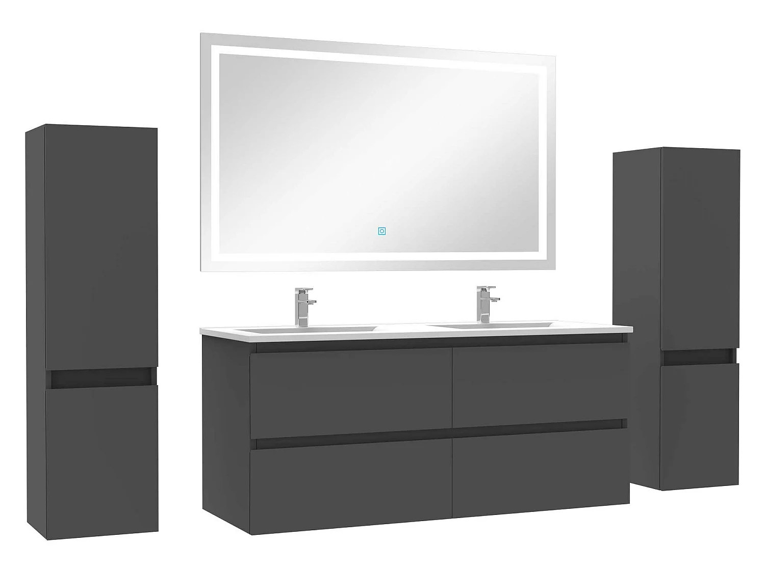 Ensemble meubles Salle de Bain 120cm double vasque + colonne + miroir lumineux Anthracite