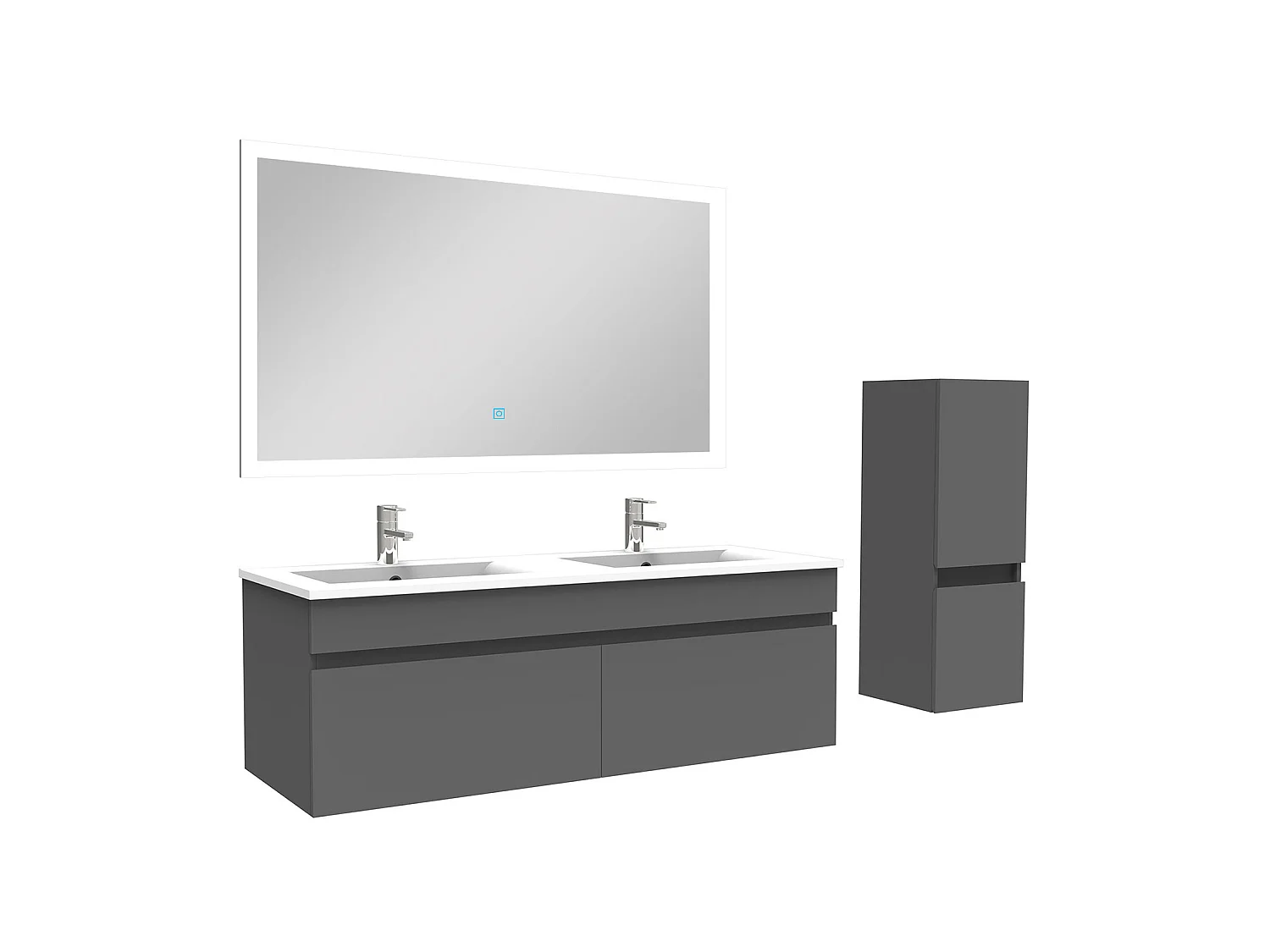Ensemble Salle De Bain double vasque 120cm meuble Anthracite avec colonne et miroir, Aica