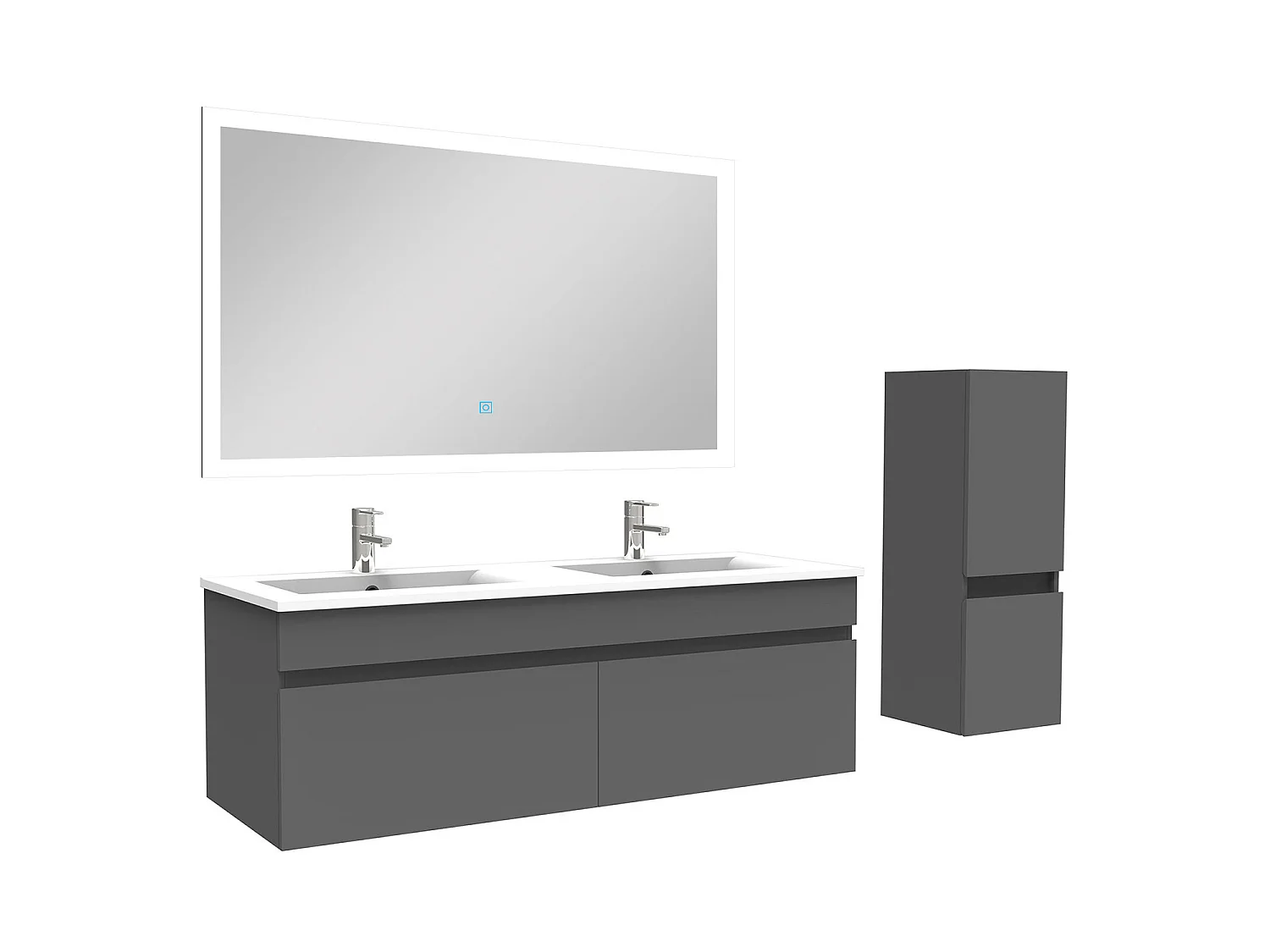 Ensemble Salle De Bain double vasque 120cm meuble Anthracite avec colonne et miroir, Aica