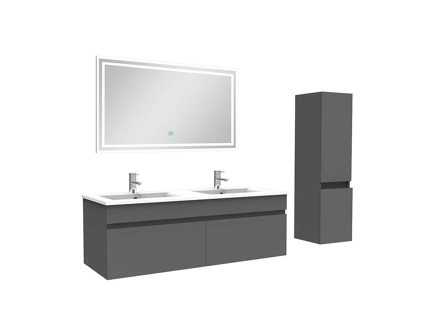 Meuble Salle de Bain 120cm Anthracite avec colonne et miroir lumineux, Aica