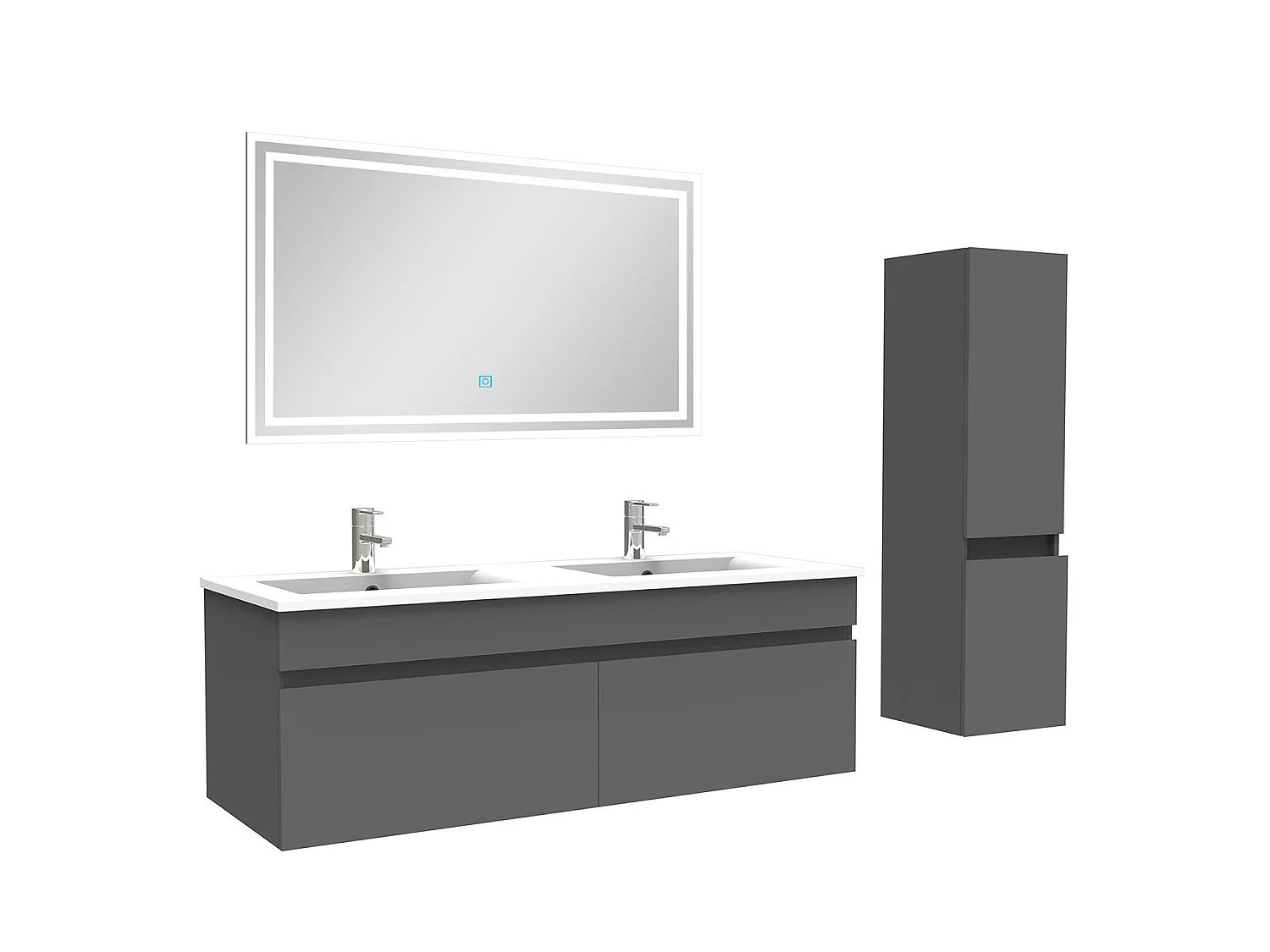 Meuble Salle de Bain 120cm Anthracite avec colonne et miroir lumineux, Aica