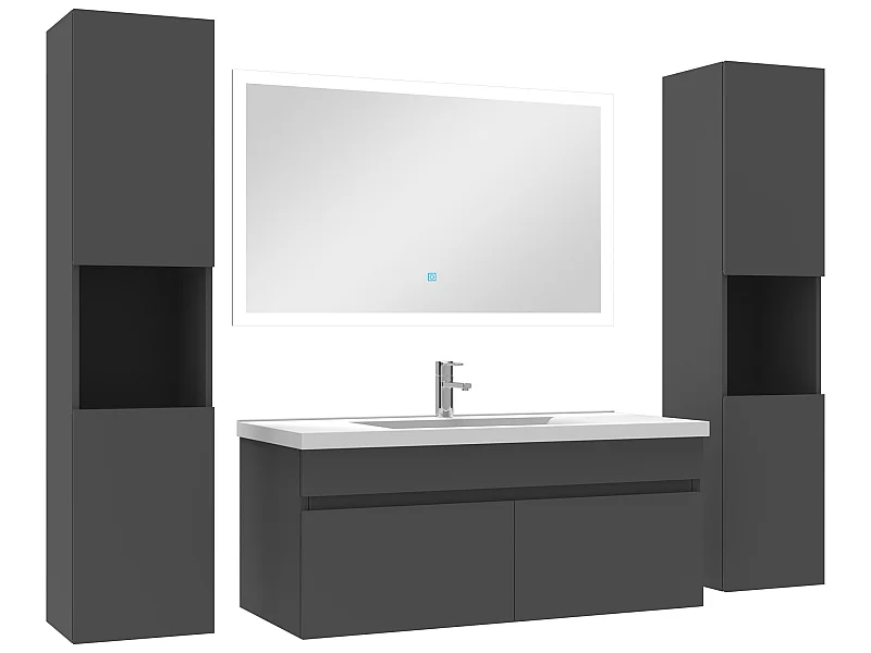 Ensemble meuble de salle de bain 100cm simple vasque + colonne de rangement + miroir lumineux Anthracite