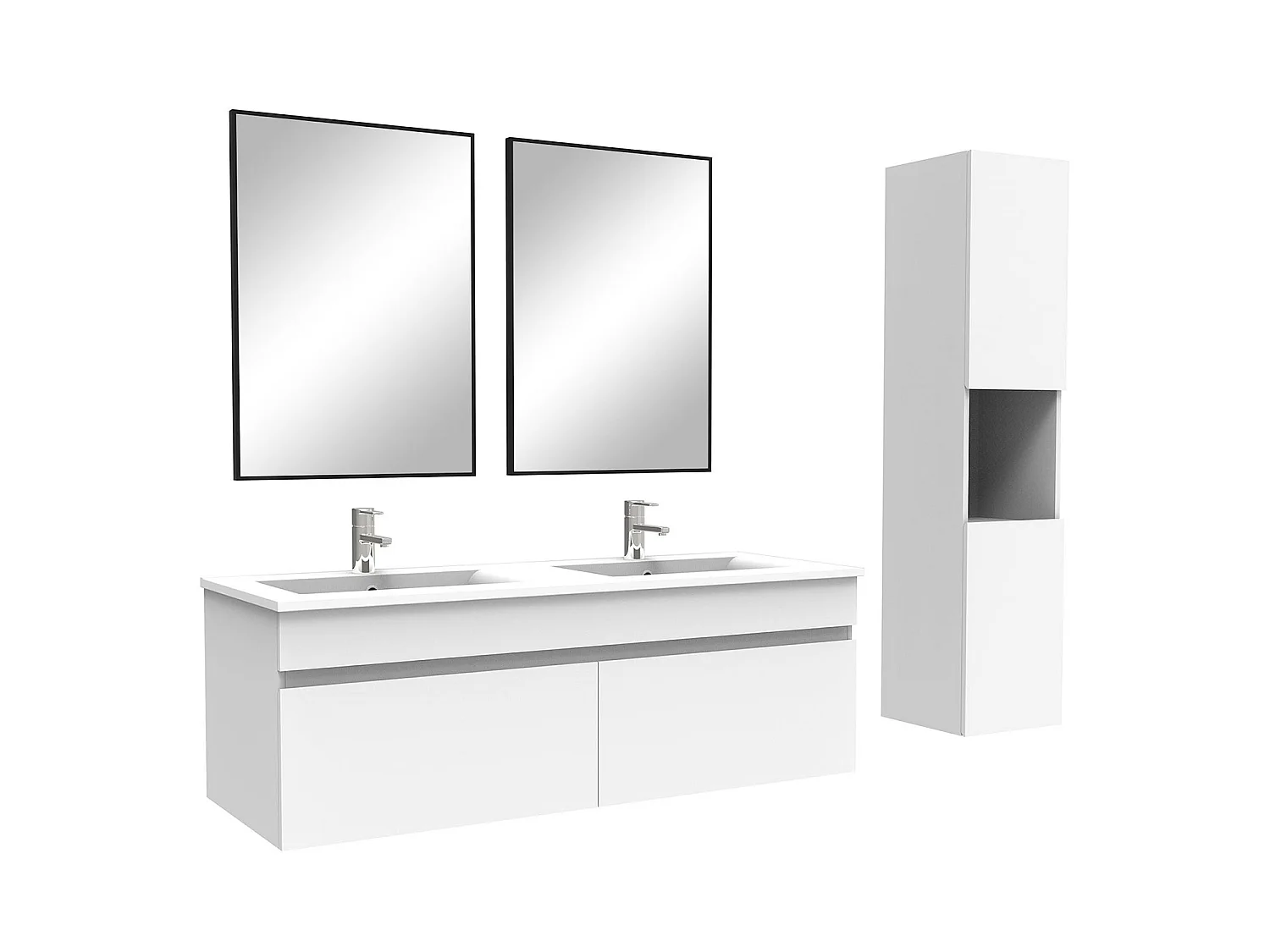 Ensemble meuble et vasque et colonne et miroir 120cm meuble salle de bain Blanc,Aica