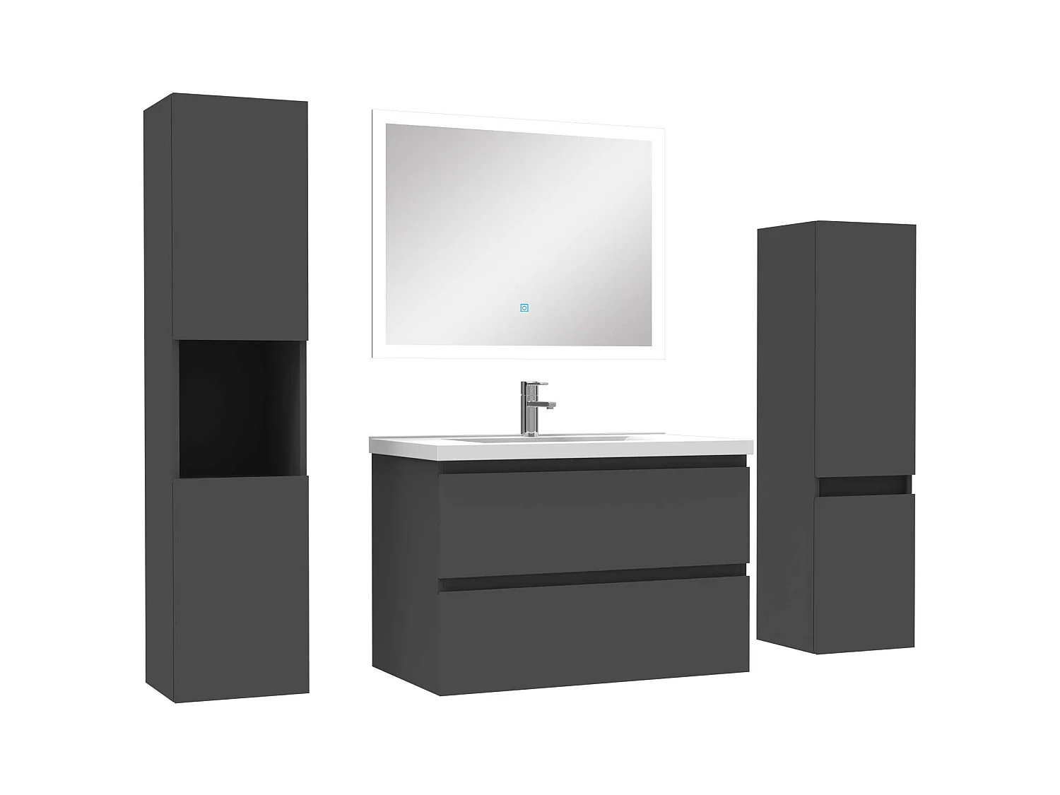 Ensemble meuble de salle de bain 80cm simple vasque + colonne de rangement + miroir Anthracite