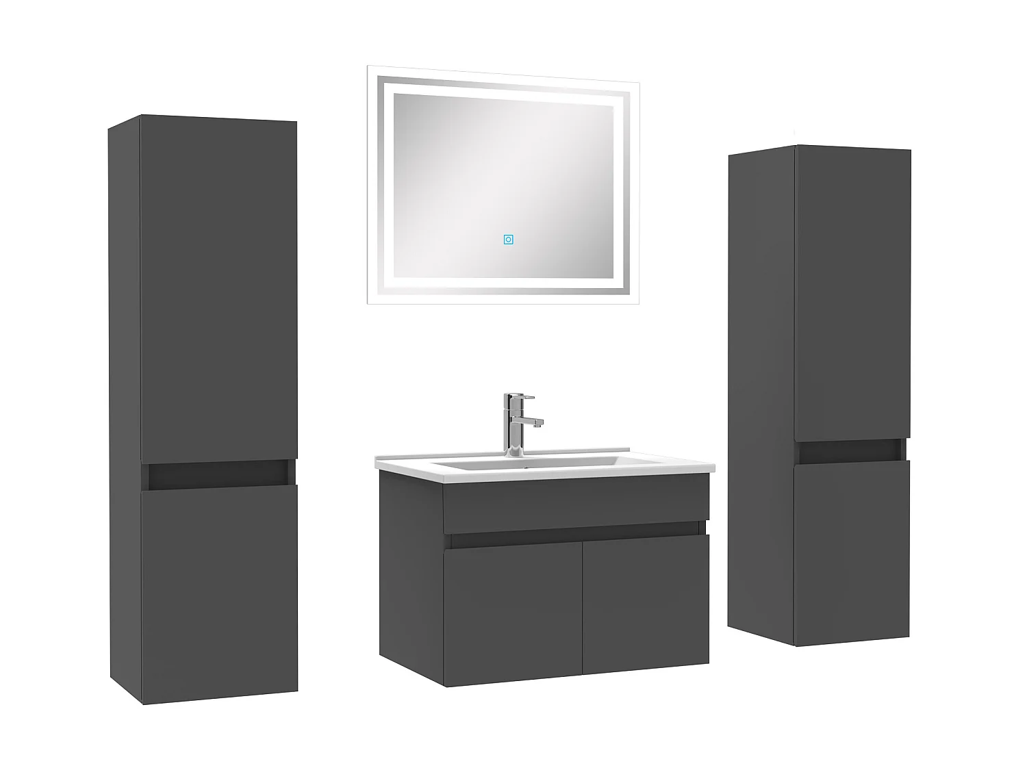 Ensemble meubles Salle de Bain simple vasque 60cm, colonnex2 + miroir Anthracite