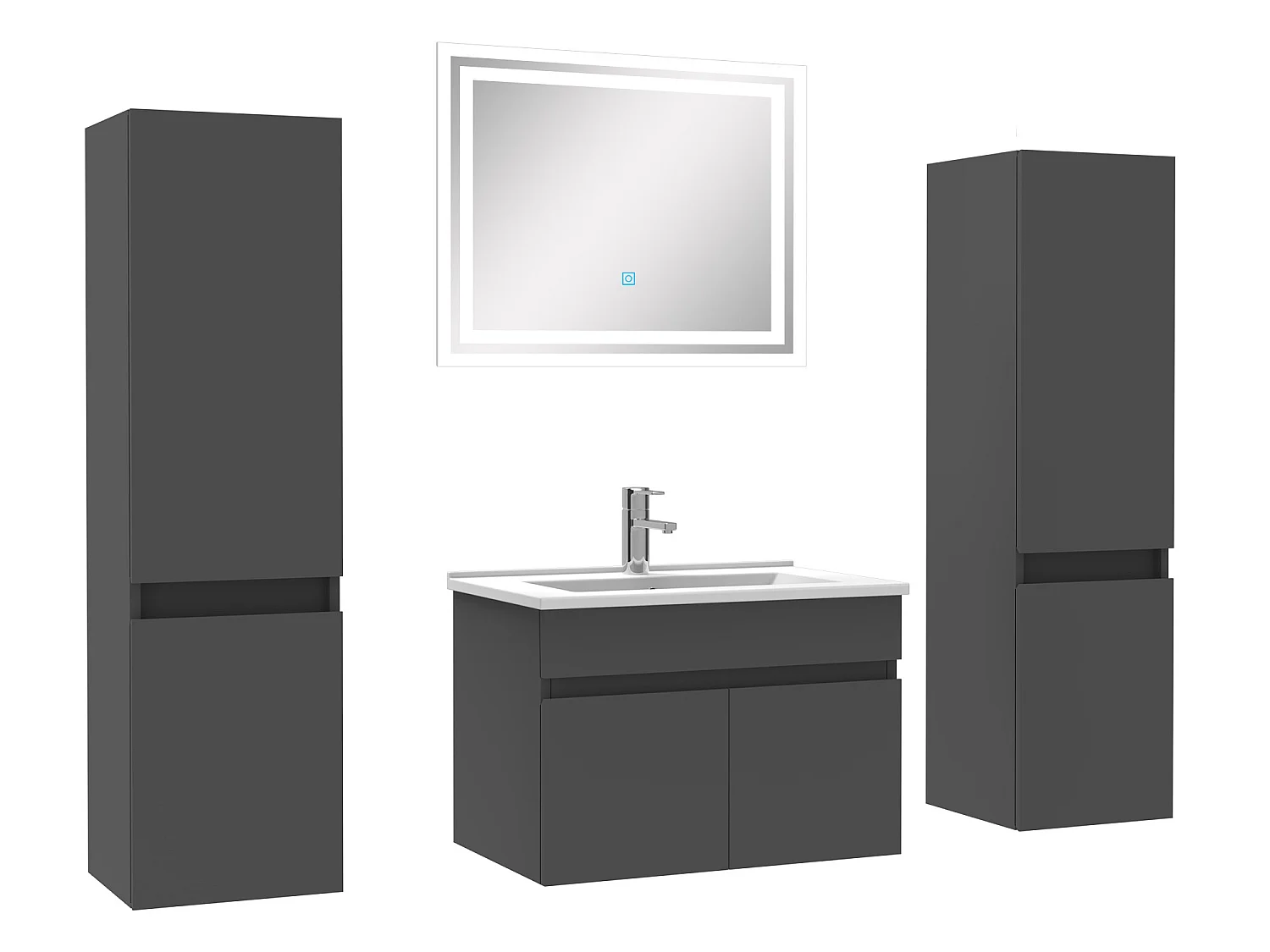 Ensemble meubles Salle de Bain simple vasque 60cm, colonnex2 + miroir Anthracite