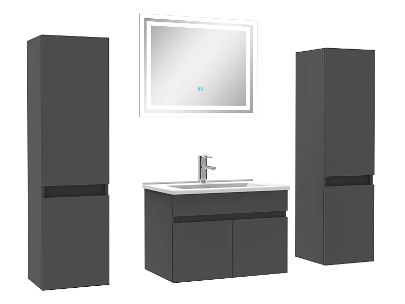 Ensemble meubles Salle de Bain simple vasque 60cm, colonnex2 + miroir Anthracite