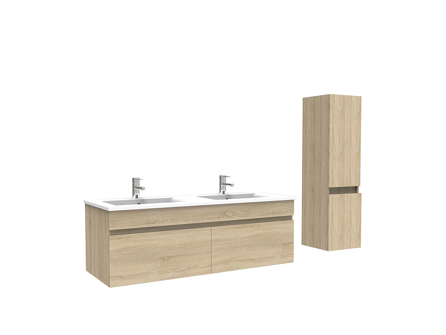 Meuble Salle de Bain avec colonne 120cm Chêne Wotan avec vasque ceramique, Aica