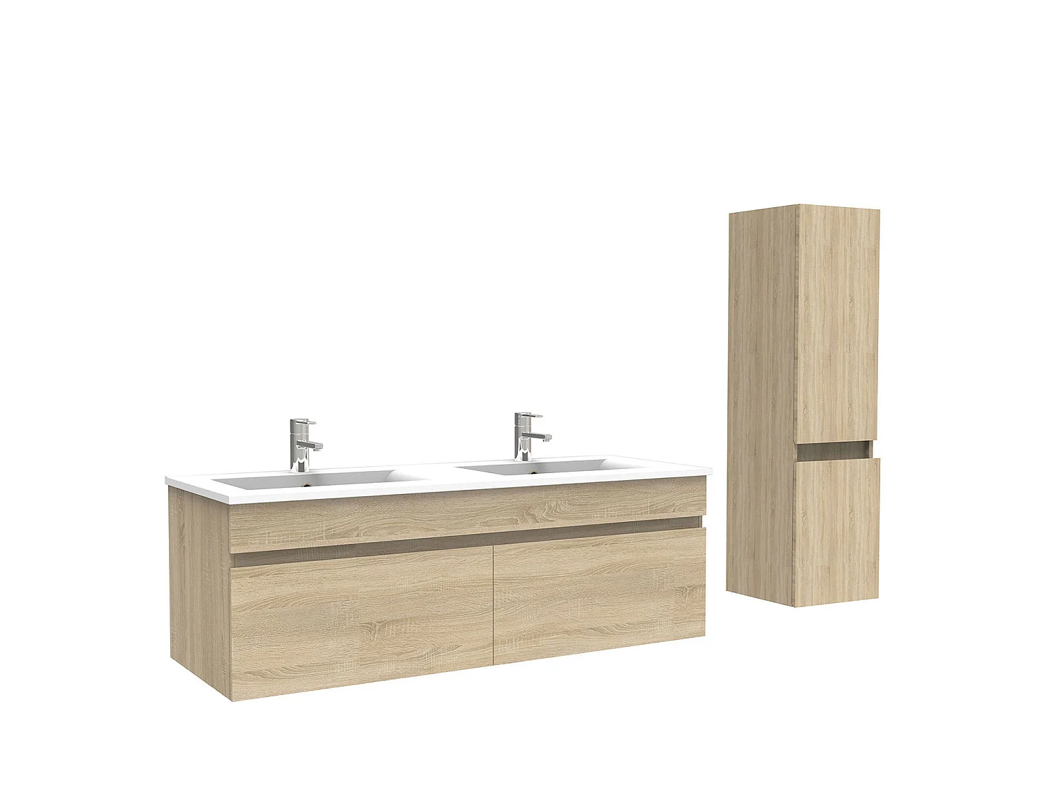 Meuble Salle de Bain avec colonne 120cm Chêne Wotan avec vasque ceramique, Aica