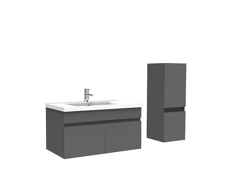 Meuble Salle de Bain 80cm Anthracite avec colonne et vasque ceramique, Aica