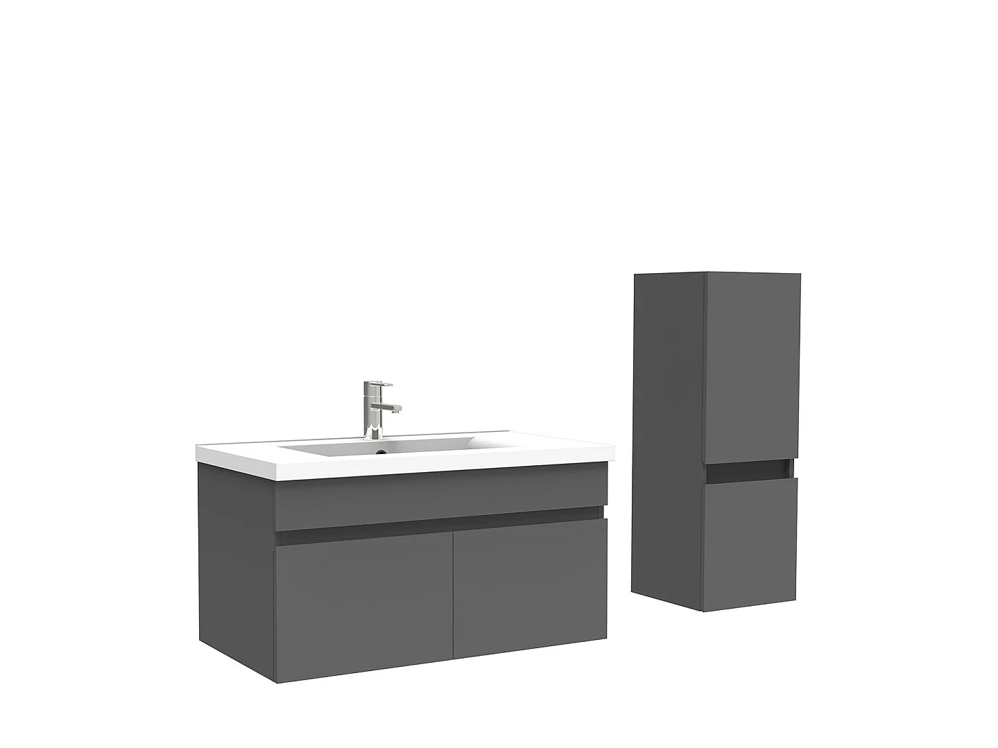 Meuble Salle de Bain 80cm Anthracite avec colonne et vasque ceramique, Aica