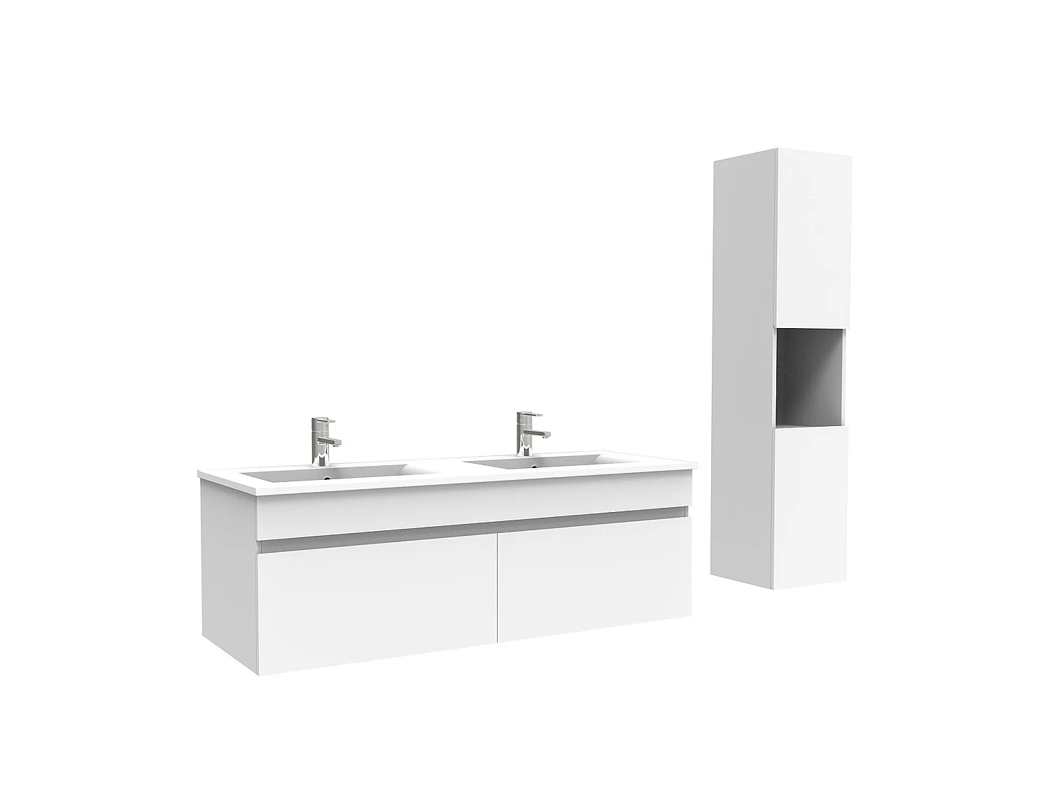 Meuble Salle de Bain avec colonne et vasque ceramique 120cm Blanc, Aica