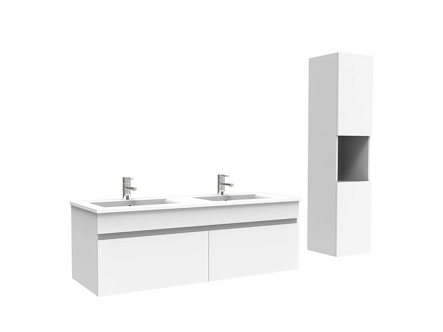 Meuble Salle de Bain avec colonne et vasque ceramique 120cm Blanc, Aica