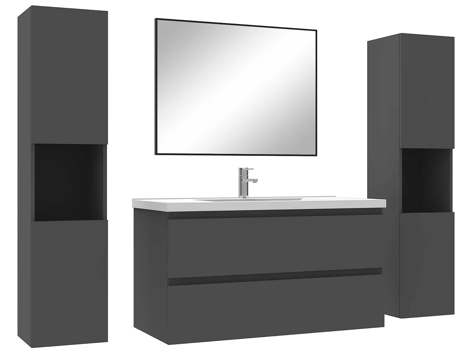 Ensemble meubles Salle de Bain avec colonne et miroir mural 100cm meuble Anthracite