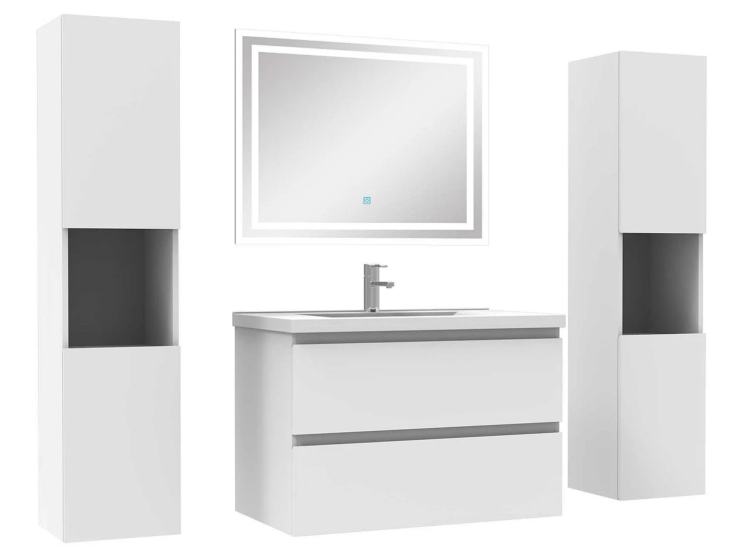 Ensemble meubles Salle de Bain 80cm avec colonne + miroir lumineux Blanc