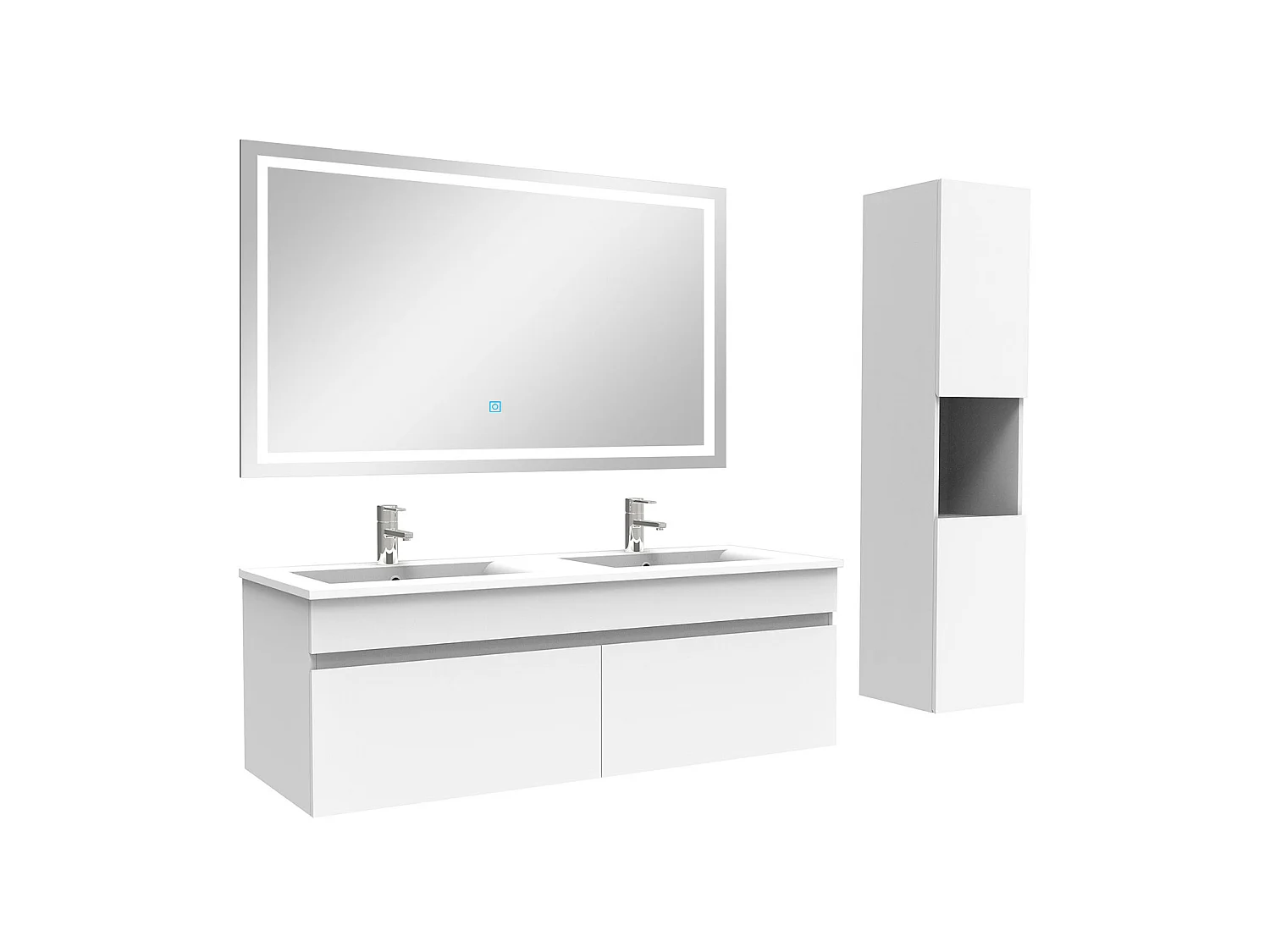 Ensemble meuble salle de bain + vasque + miroir lumineux + colonne 120cm Blanc,Aica