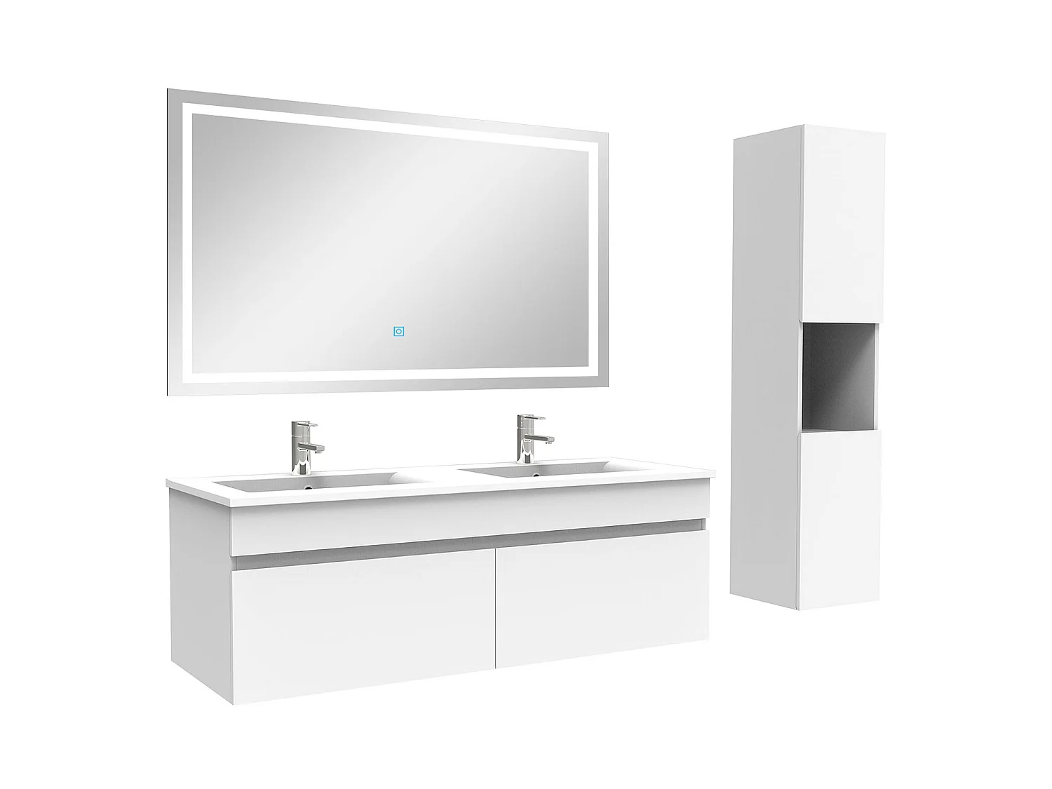 Ensemble meuble salle de bain + vasque + miroir lumineux + colonne 120cm Blanc,Aica